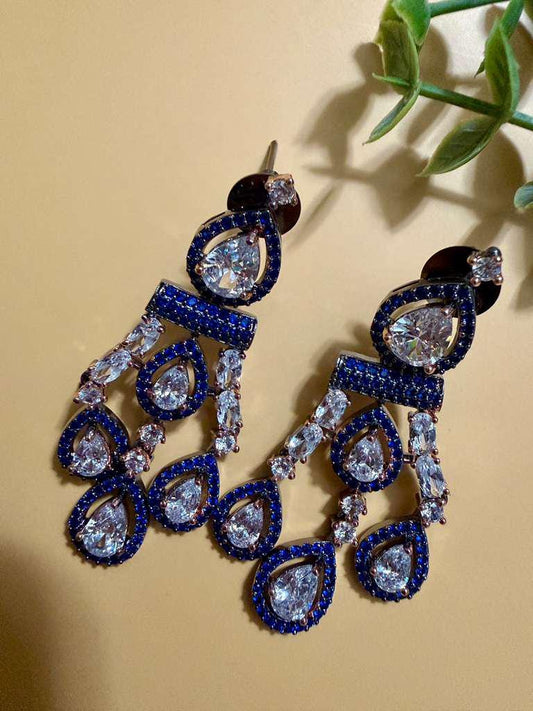 Royal Blue Bridal Jewelry Set Teardrop Necklace Earrings Set Luxury CZ Wedding Jewelry