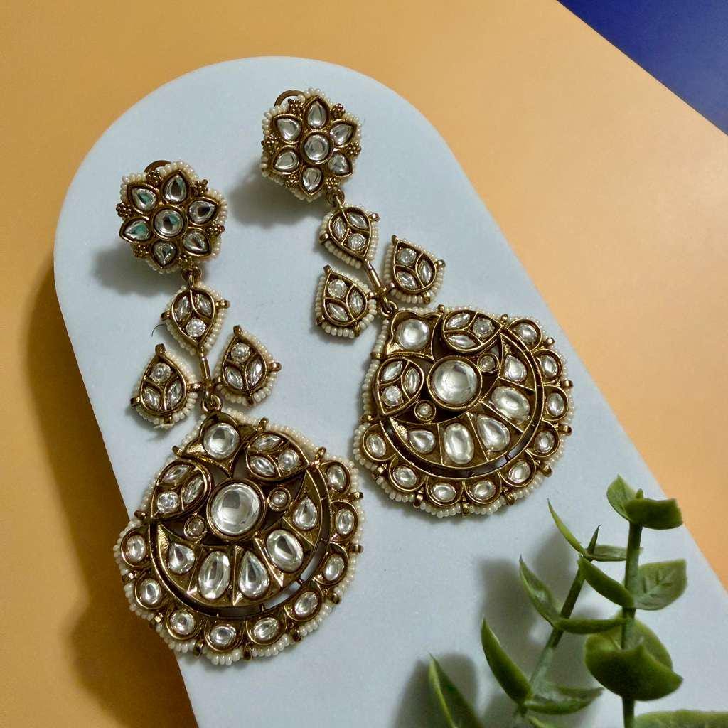 Traditional Kundan Chandbali Earrings Indian Bridal Earrings Pearl Statement Earrings