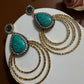 Turquoise Hoop Statement Earrings Gold Circle Drop Earrings Boho Chic Gemstone Earrings
