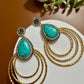 Turquoise Hoop Statement Earrings Gold Circle Drop Earrings Boho Chic Gemstone Earrings