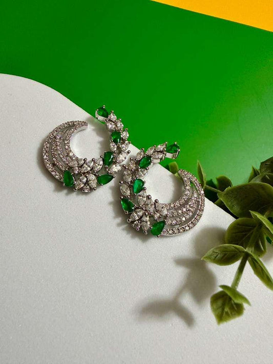 Emerald Green Crescent Moon Earrings Statement Earrings Luxury CZ Drop Earrings
