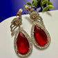 Ruby Red Peacock Earrings Statement Drop Earrings Luxury CZ Bridal Earrings