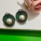 Emerald Green Pearl Stud Earrings Vintage Statement Earrings Luxury Round Stud Earrings