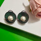 Emerald Green Pearl Stud Earrings Vintage Statement Earrings Luxury Round Stud Earrings