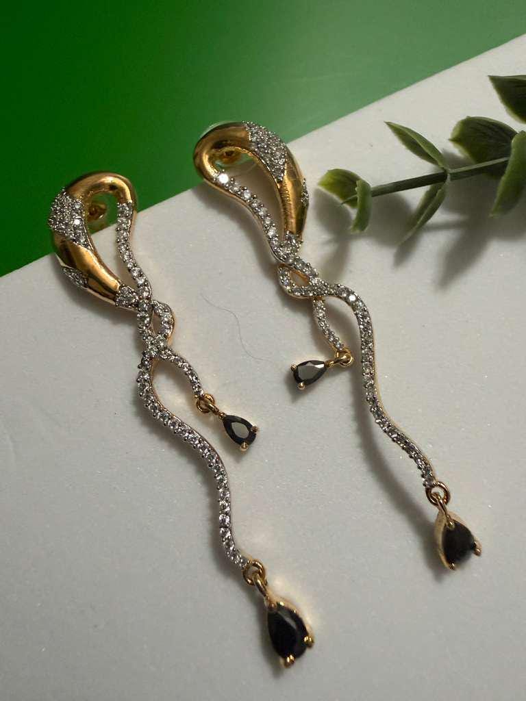 Gold Snake Chain Drop Earrings Black Crystal Dangle Earrings Modern Statement Earrings