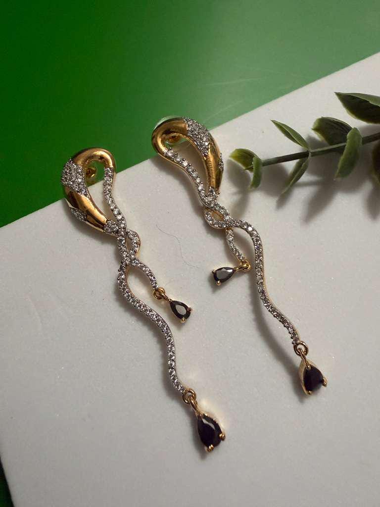 Gold Snake Chain Drop Earrings Black Crystal Dangle Earrings Modern Statement Earrings