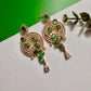 Emerald Green Statement Earrings Gold Spiral Drop Earrings Luxury Bridal Earrings Wedding