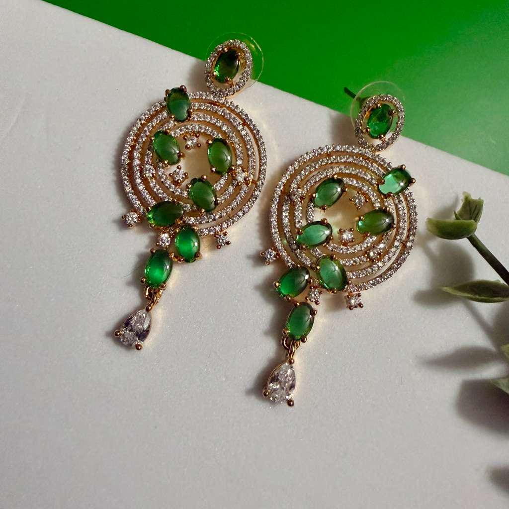 Emerald Green Statement Earrings Gold Spiral Drop Earrings Luxury Bridal Earrings Wedding