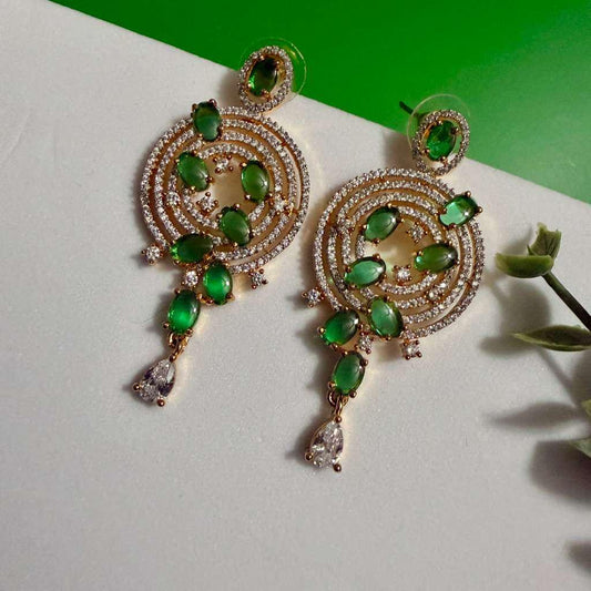 Emerald Green Statement Earrings Gold Spiral Drop Earrings Luxury Bridal Earrings Wedding