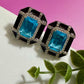 Blue Topaz Black Statement Stud Earrings Geometric Earrings Luxury Designer CZ Earrings
