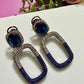 Royal Blue Crystal Drop Earrings Geometric Statement Earrings Luxury CZ Oval Link Earrings