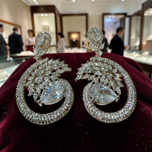 Luxury CZ Hoop Statement Earrings Bridal Diamond Simulant Drop Earrings Wedding Jewelry