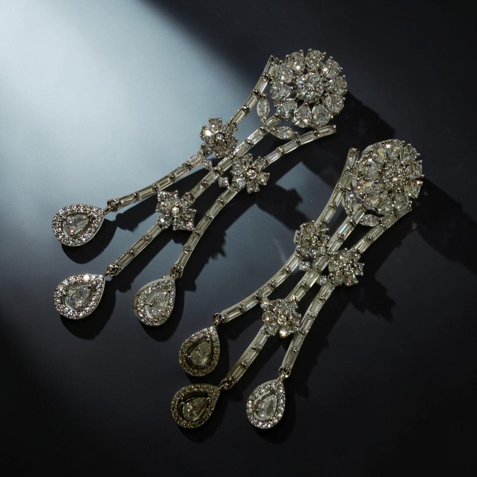 Vintage Inspired Bridal Chandelier Earrings, Pear Cut CZ Dangle Earrings, Glamorous Wedding Jewelry