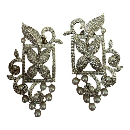 Enchanted Garden Pearl Earrings, Floral Statement Earrings, Vintage Inspired Bridal Earrings,