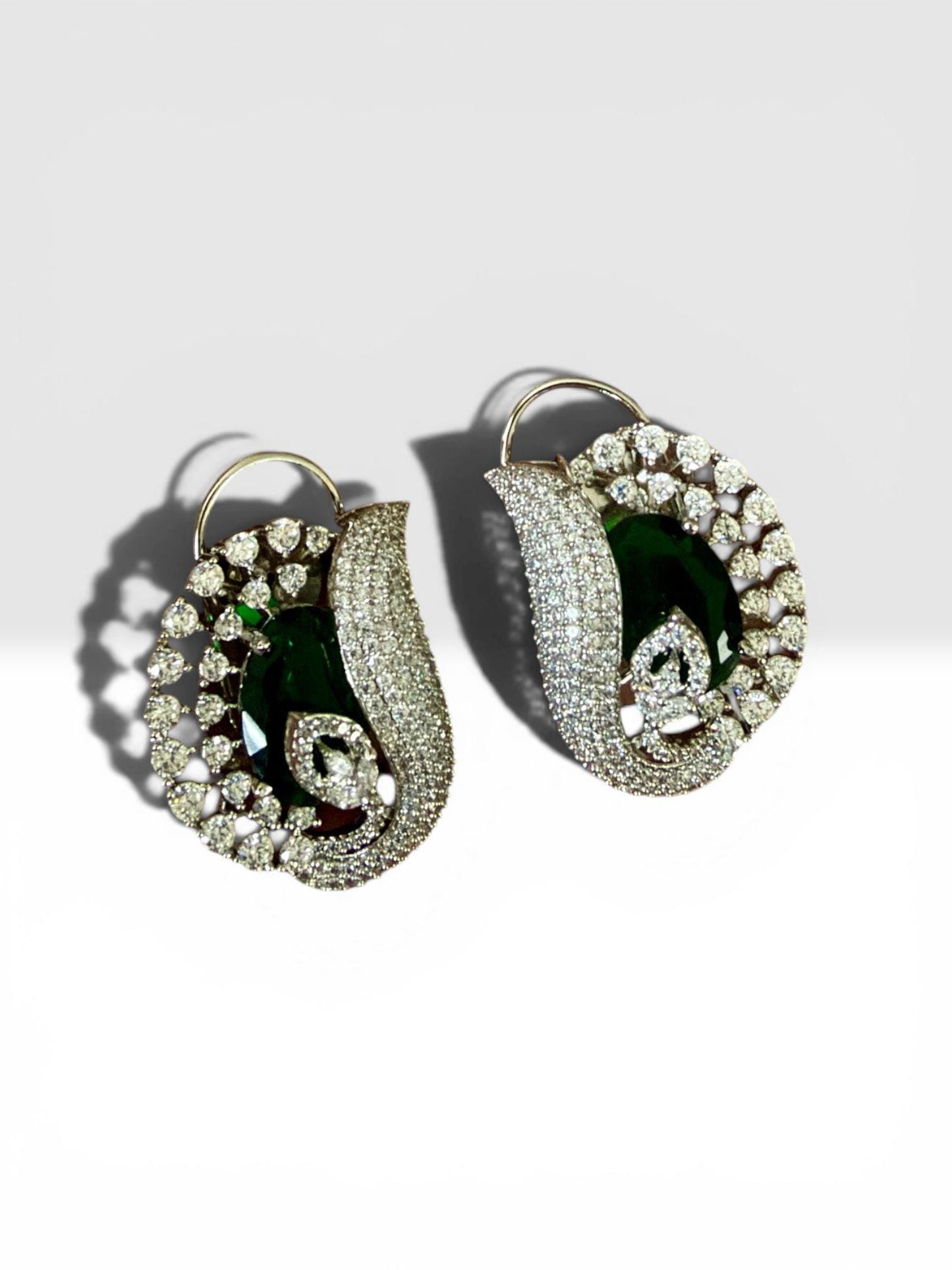 Emerald Green Statement Earrings, Luxury CZ Cocktail Earrings, Designer Inspired Hoop Earrings