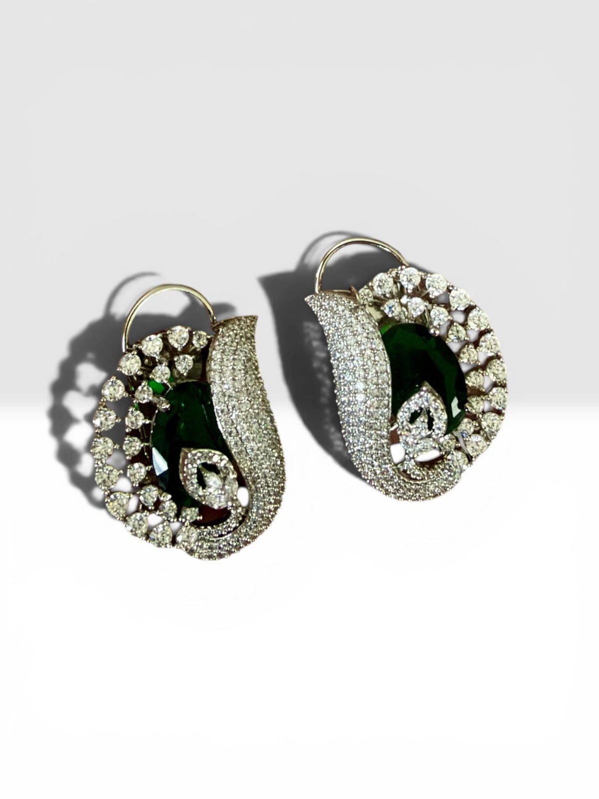 Emerald Green Statement Earrings, Luxury CZ Cocktail Earrings, Designer Inspired Hoop Earrings