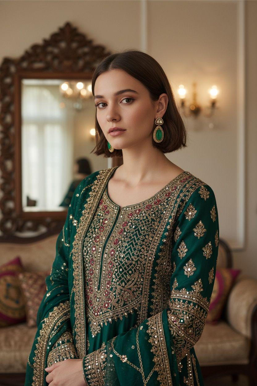 Emerald Green Teardrop Earrings, Vintage Gold Statement Earrings, Designer Inspired Bridal Jewelry