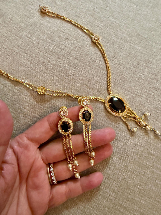 Black cubic zirconia necklace set designer