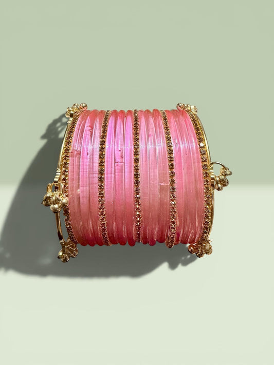 Light pink/red glass Bangles Set with Kashmiri bangles | Indian | Pakistani | Women's Jewelry 2.4