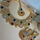 Royal Multicolor Statement Jewelry Set, Gold Bridal Necklace Set, Traditional Wedding Jewelry Set