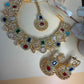 Royal Multicolor Statement Jewelry Set, Gold Bridal Necklace Set, Traditional Wedding Jewelry Set
