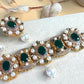 Pakistani Bridal Bracelet and Earrings Set, Emerald Green Pearl Jewelry, Kundan Style Wedding Accessories