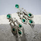 Emerald Green Teardrop Chandelier Earrings, Luxury Bridal Dangle Earrings, Silver Tone Statement Wedding Jewelry.