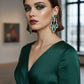 Emerald Green Teardrop Chandelier Earrings, Luxury Bridal Dangle Earrings, Silver Tone Statement Wedding Jewelry.