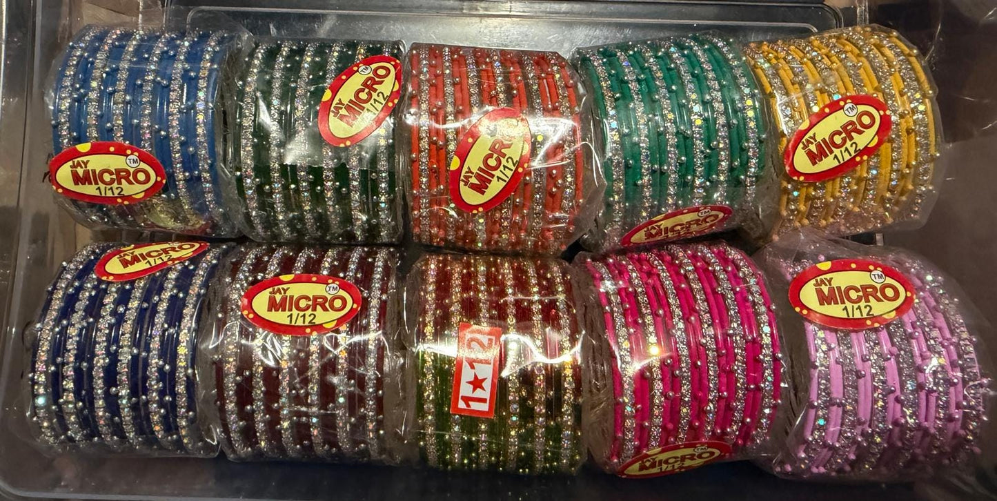 Traditional Glitter Stone Micro Bangles Set for small girls size 1/12 Festive Wedding Party Stackable Ethnic Jewelry.