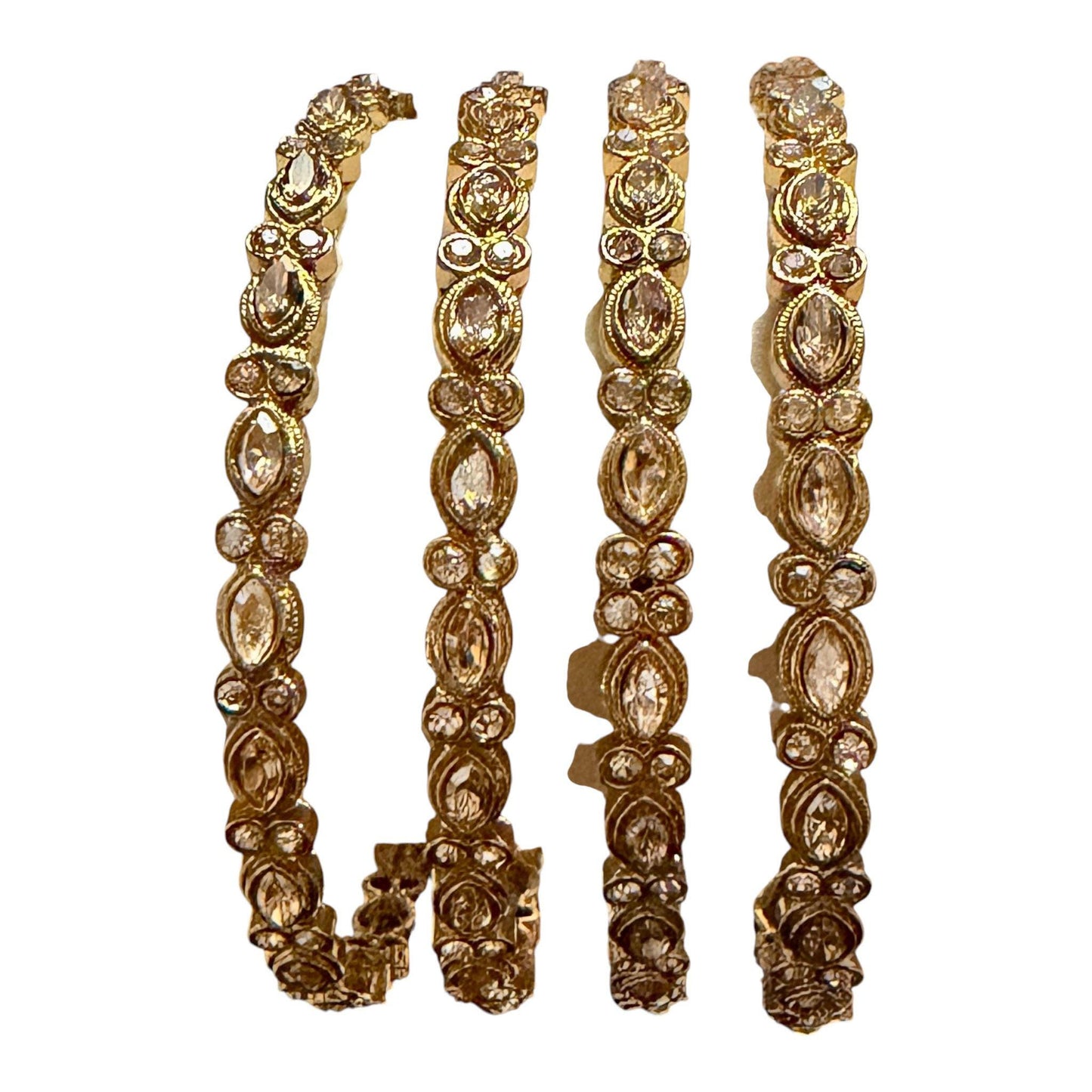 Regal Kundan Stack Bangles Set, Gold Bridal Bangles, Traditional Indian Pakistani Wedding Kada Set.