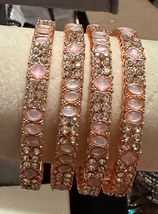 Blush Royale Rose Gold Bangles Set, Pink Statement Bridal Bangles, Elegant Wedding Jewelry.