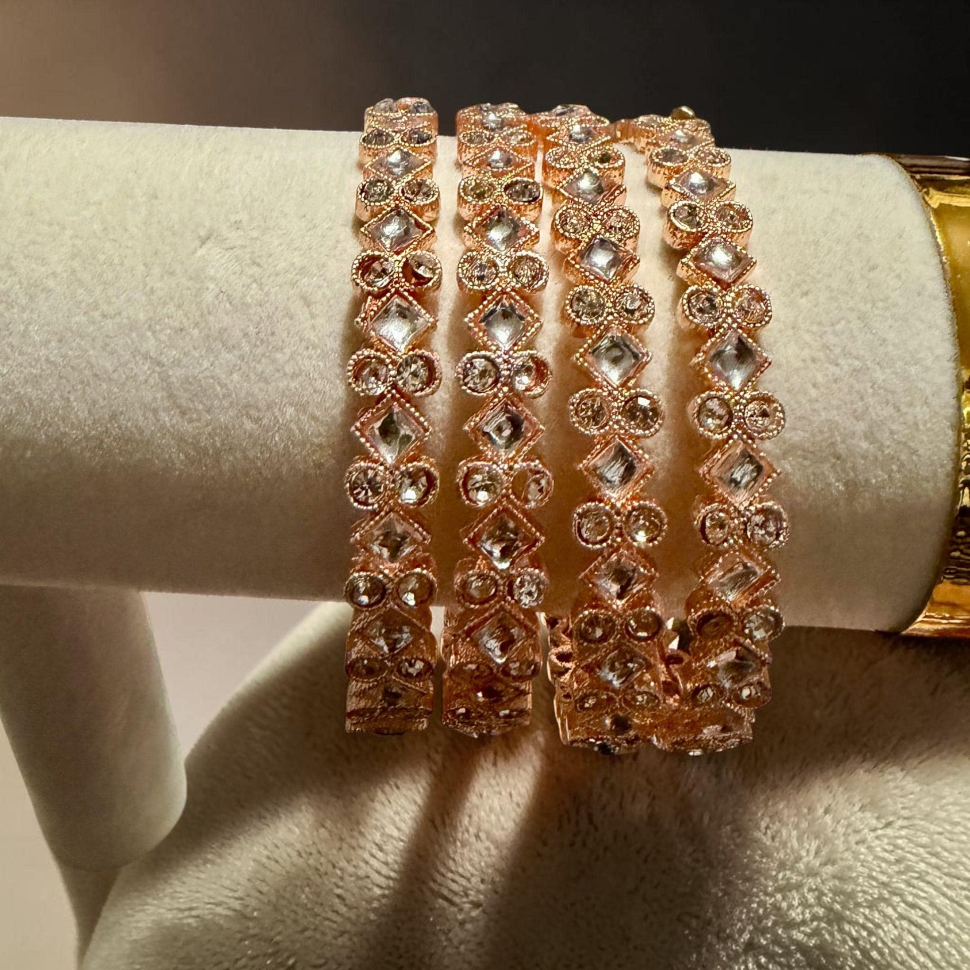 Rose Gold Celestial Mirror Bangles Set, Geometric Bridal Bangles, Elegant Wedding Kadas for Women