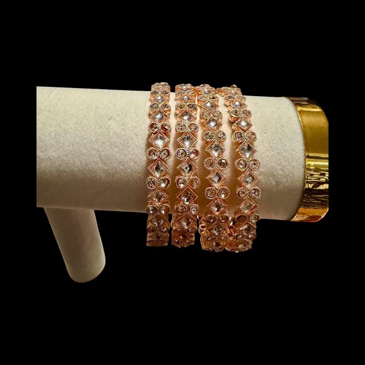 Rose Gold Celestial Mirror Bangles Set, Geometric Bridal Bangles, Elegant Wedding Kadas for Women
