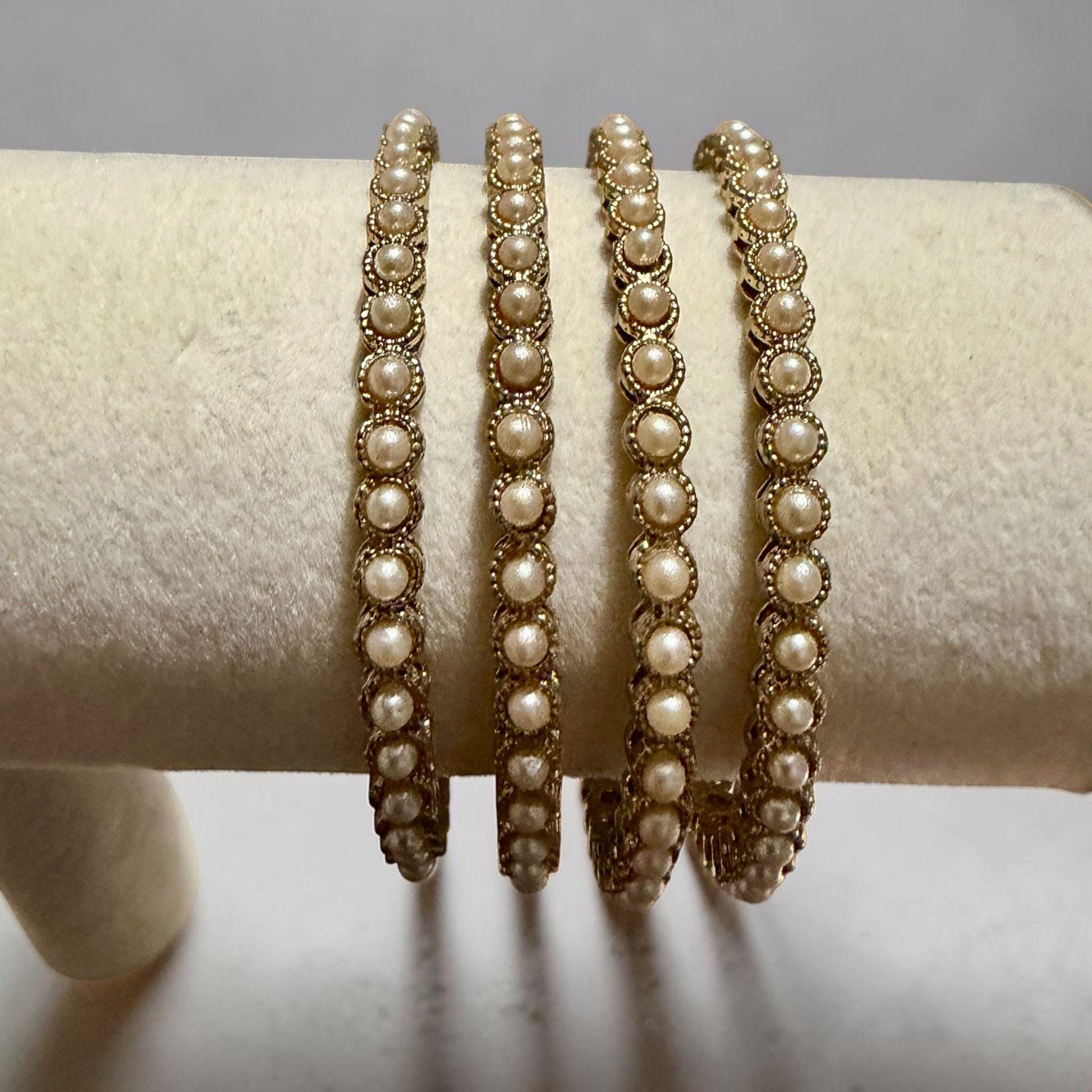 Vintage Pearl Rose Gold Bangles Set, Minimalist Bridal Kadas, Elegant Wedding Bangles for Women