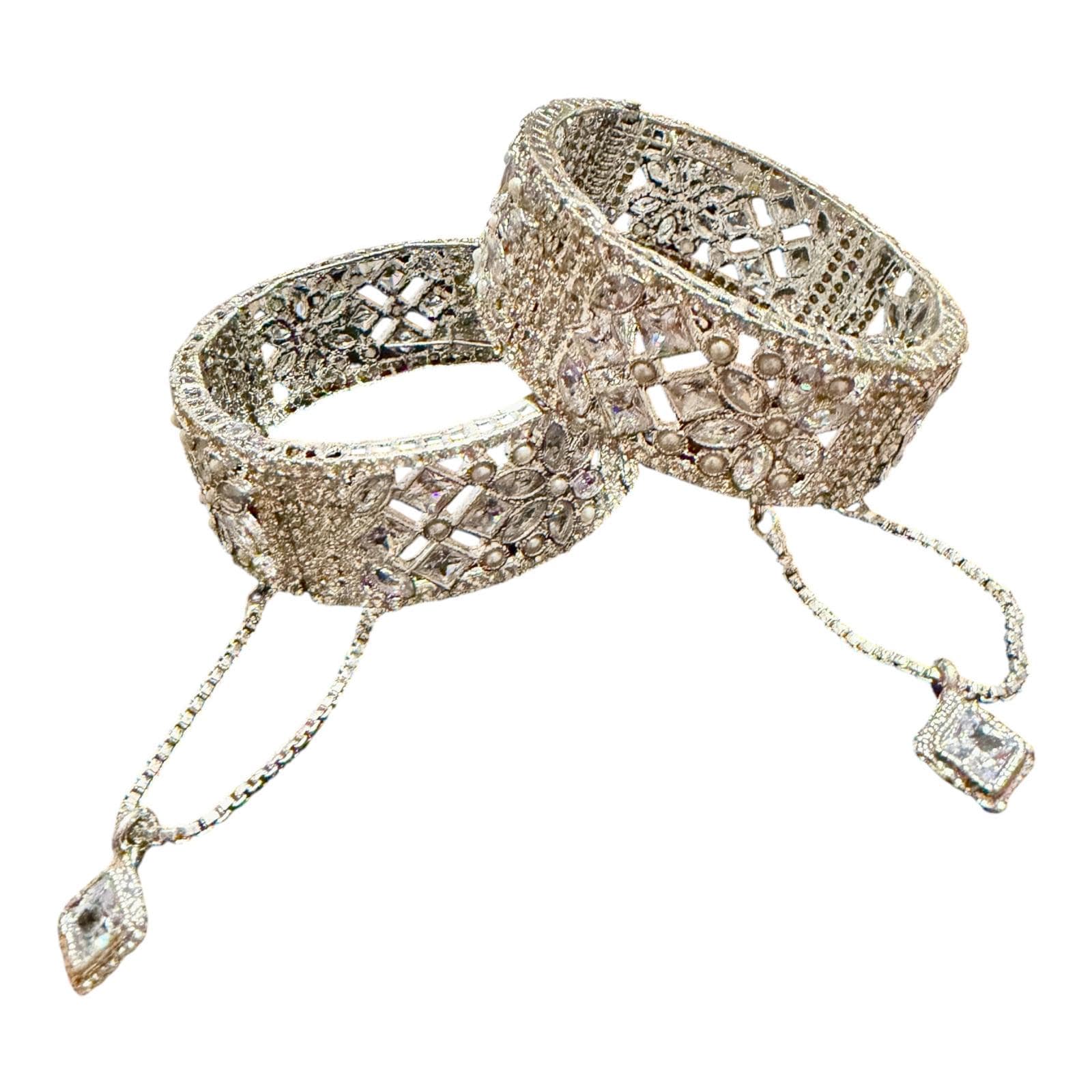Silver Statement Kada Bracelet Set, Adjustable Bridal Wrist Cuff, Vintage Ethnic Jewelry