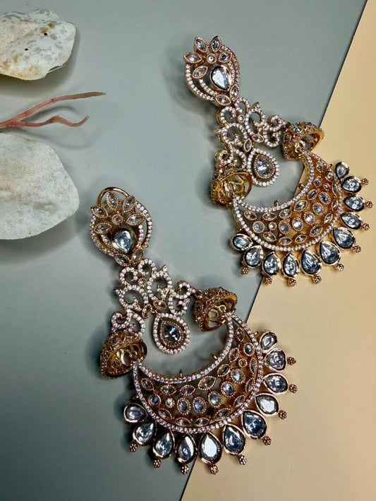 Statement Chandbali Earrings for Women, monzonite Bridal Earrings, Indian Wedding Earrings