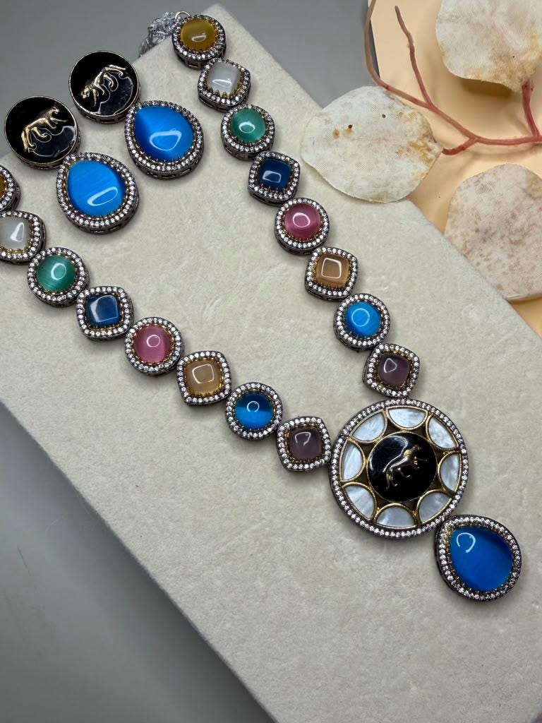Multicolor Statement Necklace Set with Matching Stud Earrings, Jewelry