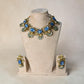 Vintage Botanical Statement Necklace Set, Floral Crystal Collar Necklace with Matching Earrings