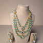 Layered Mint Bead Kundan Necklace Set, Double Strand Statement Jewelry with Earrings