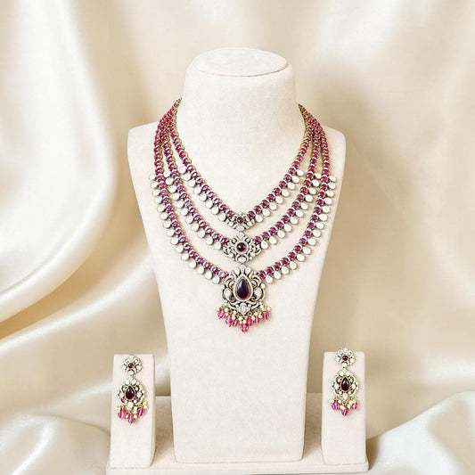 Layered Victorian Pearl Necklace Set, Multi Strand Bridal Jewelry Set, Statement wedding set