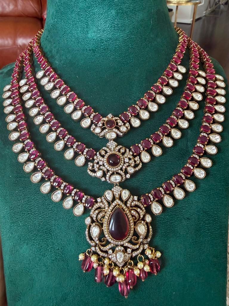 Layered Victorian Pearl Necklace Set, Multi Strand Bridal Jewelry Set, Statement wedding set