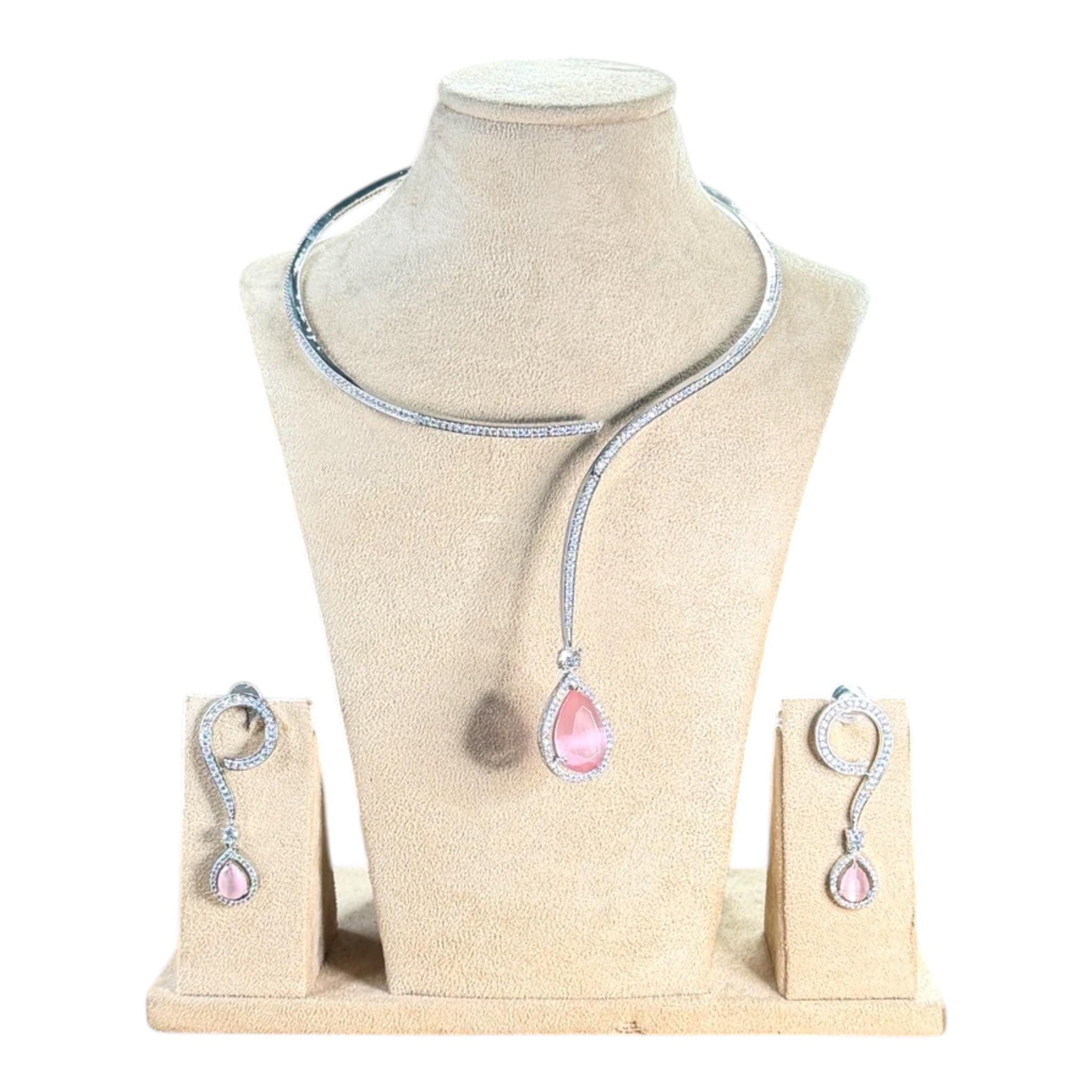Modern Teardrop Collar Necklace Set, Minimalist Statement Jewelry Set, Elegant Crystal Pendant