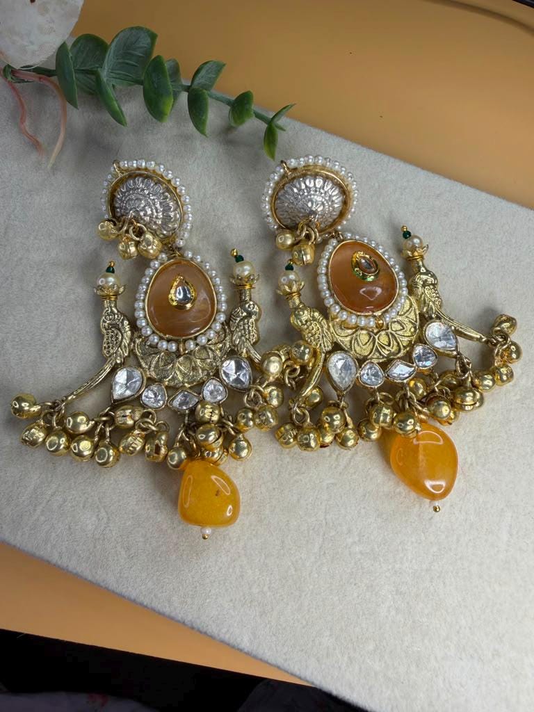 Boho Chandbali Pearl Earrings, Tribal Statement Drop Earrings, Ethnic Festival Jewelry Gift