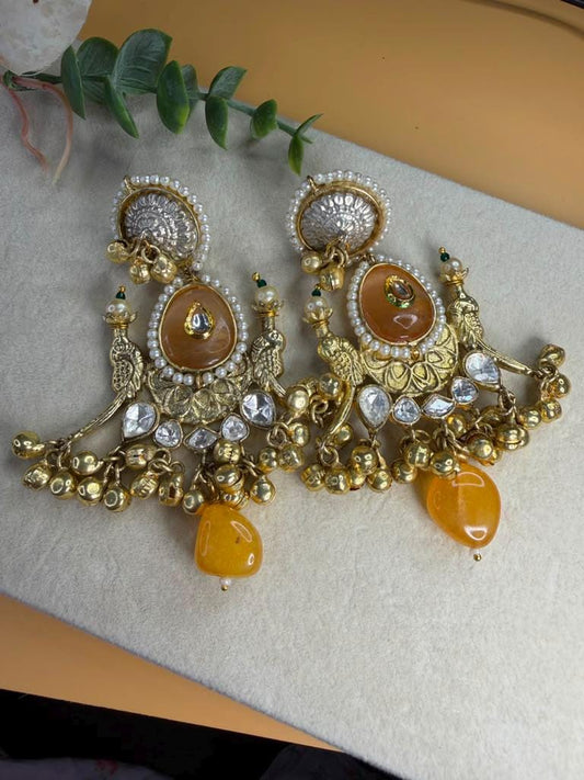 Boho Chandbali Pearl Earrings, Tribal Statement Drop Earrings, Ethnic Festival Jewelry Gift