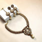 Pearl Polki Choker Set, Antique Bridal Necklace with Earrings, Traditional Wedding Jewelry Set