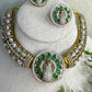 Peacock Bridal Choker Set, Emerald Inspired Statement Necklace, Wedding Jewelry Set with Matching Stud