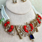 Pearl Statement Choker Necklace Set, Coral Inspired Bridal Jewelry, Wedding Set