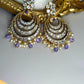 Crystal Crescent Chandbali Earrings, Lavender Drop Statement Earrings, Indian Pakistani Wedding Jewelry