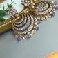 Crystal Crescent Chandbali Earrings, Lavender Drop Statement Earrings, Indian Pakistani Wedding Jewelry