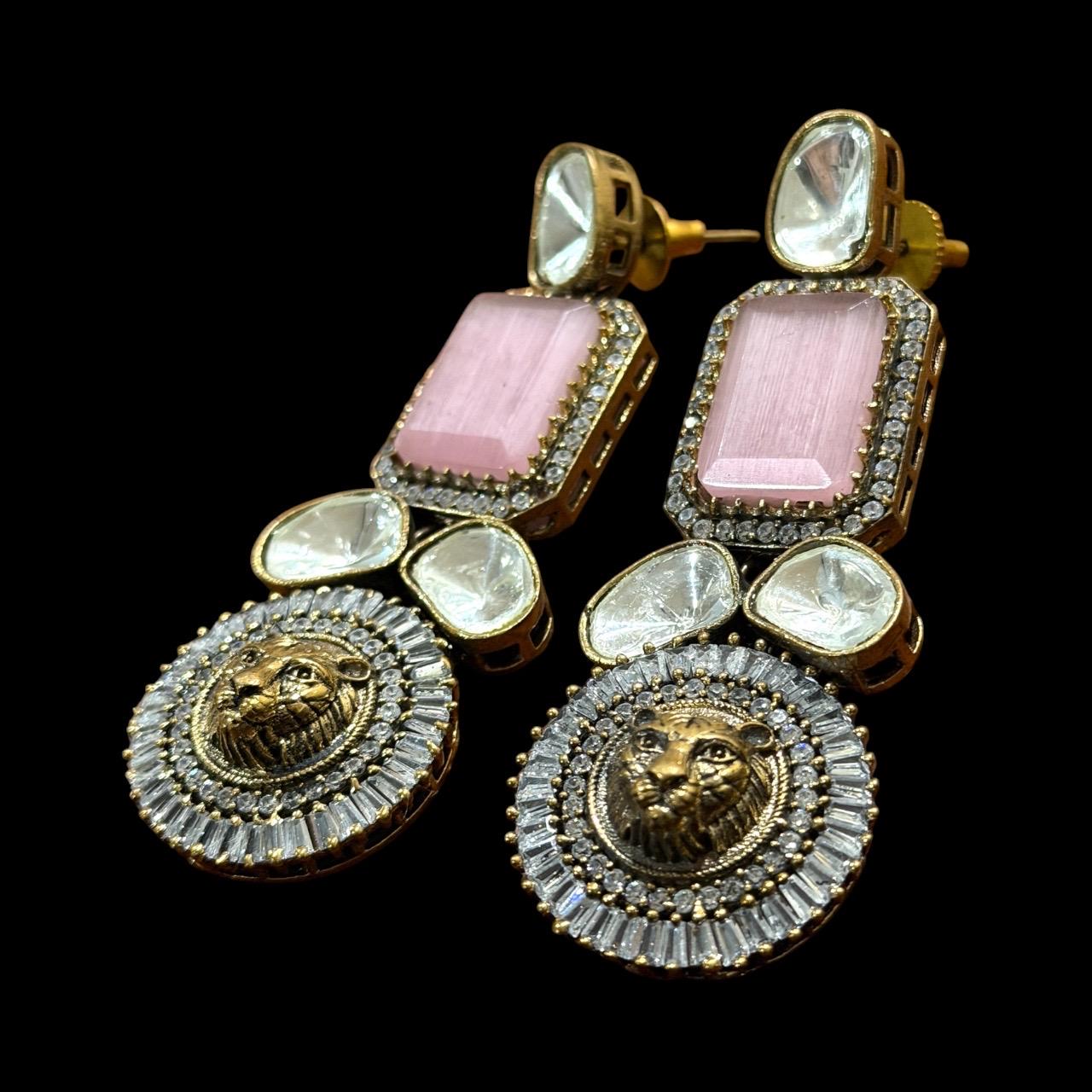 Kundan Polki Bridal wedding Jewelry Set Gold Necklace/Earrings Set.